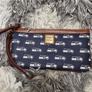 Dooney & Bourke Navy, White and Brown Seahawks Logo Wristlet